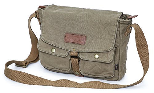 Vintage Olive Brown Canvas Messenger Bag