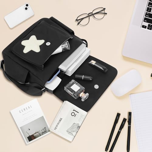 Trendy Black Messenger Bag for Women and Teens