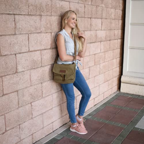 Vintage Olive Brown Canvas Messenger Bag
