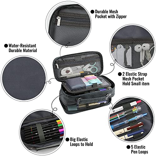 JOINPRO Large Capacity Pencil Case Organizer (Black Grey)