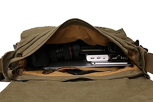 Vintage Military Canvas Laptop Messenger Bag - Army Green