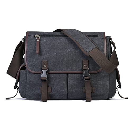 Vintage Canvas 15.6" Laptop Messenger Bag - Black