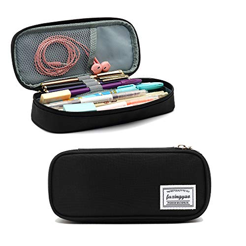 Black Multi-Slot Portable Pencil Case Pouch