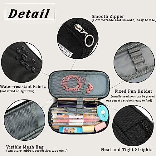 Black Multi-Slot Portable Pencil Case Pouch