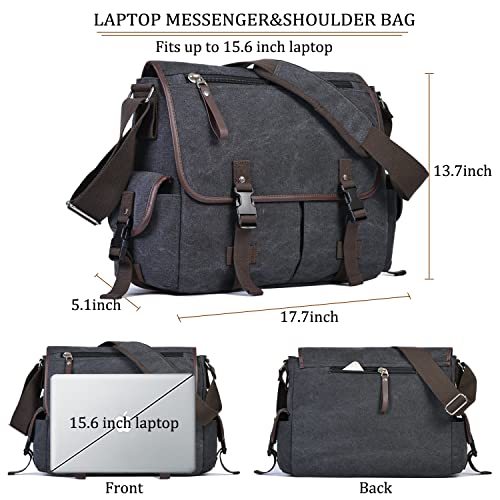 Vintage Canvas 15.6" Laptop Messenger Bag - Black