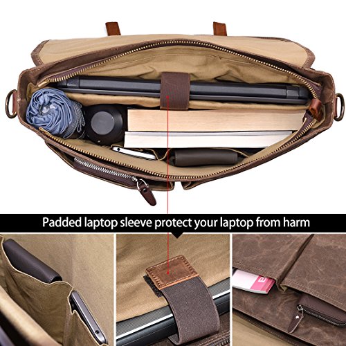 Vintage Waterproof Leather Messenger Bag, 15.6 Inch