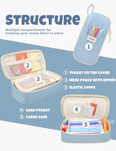 Cute Blue Pencil Case for Teen Girls