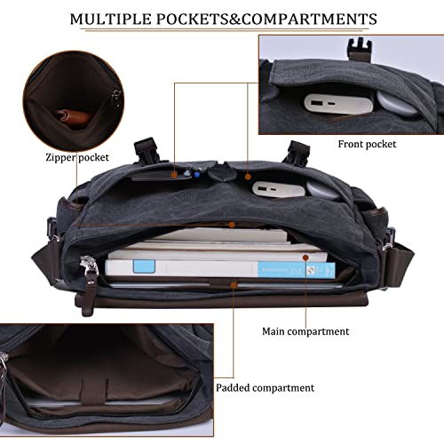 Vintage Canvas 15.6" Laptop Messenger Bag - Black