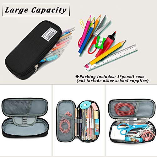 Black Multi-Slot Portable Pencil Case Pouch