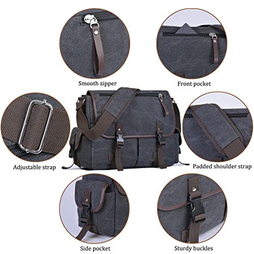 Vintage Canvas 15.6" Laptop Messenger Bag - Black