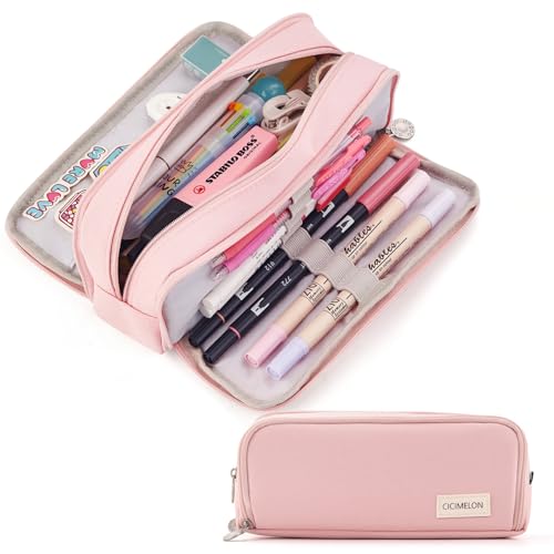 CICIMELON Large 3-Compartment Pencil Case - Pink
