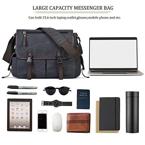 Vintage Canvas 15.6" Laptop Messenger Bag - Black