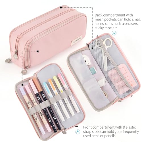 CICIMELON Large 3-Compartment Pencil Case - Pink