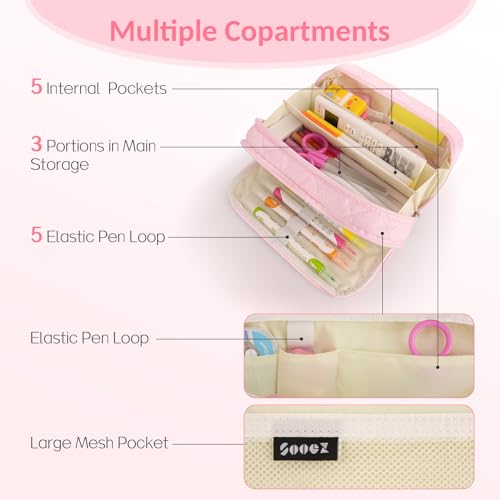 Sooez Extra Large Pink Pencil Case Organizer