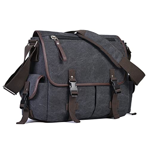 Vintage Canvas 15.6" Laptop Messenger Bag - Black