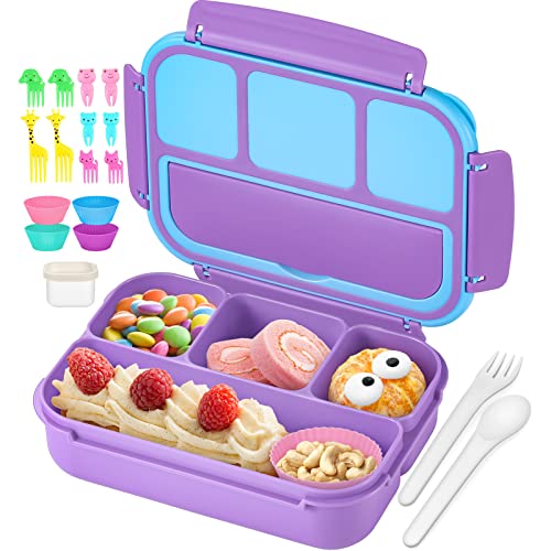 QQKO Purple Bento Lunch Box with 4 Compartments
