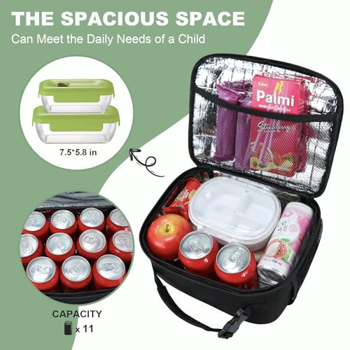 Insulated Kids Lunch Box Tote for School Black