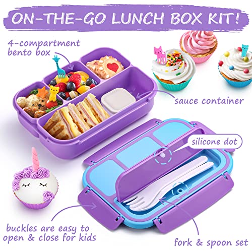 QQKO Purple Bento Lunch Box with 4 Compartments