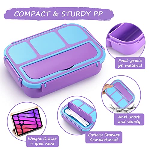 QQKO Purple Bento Lunch Box with 4 Compartments
