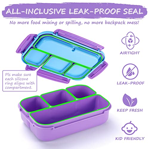 QQKO Purple Bento Lunch Box with 4 Compartments