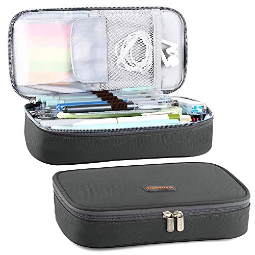 Large Capacity Dual Zipper Pencil Case - Gray