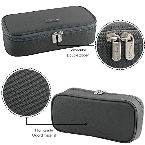 Large Capacity Dual Zipper Pencil Case - Gray