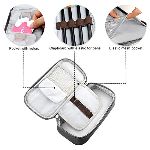 Large Capacity Dual Zipper Pencil Case - Gray