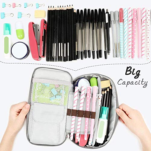 Large Capacity Dual Zipper Pencil Case - Gray