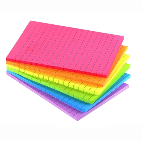Bright Lined Sticky Note Pads, 4x6 Inches, 6 Pack