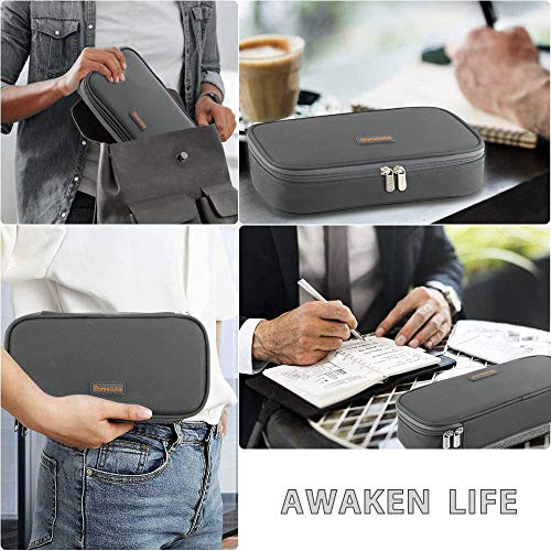Large Capacity Dual Zipper Pencil Case - Gray