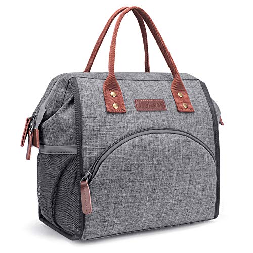 Insulated Grey Lunch Bag with Large Drinks Holder