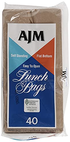AJM Brown Paper Lunch Bags - 40 Pack