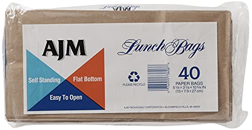 AJM Brown Paper Lunch Bags - 40 Pack