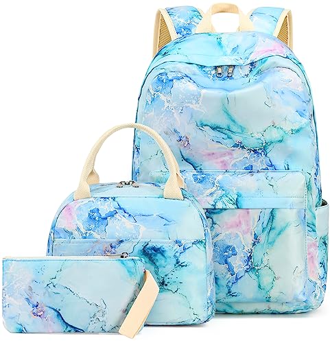 Marble Purple Teen Backpack with Lunch Bag