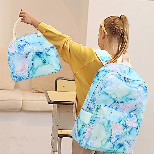 Marble Purple Teen Backpack with Lunch Bag