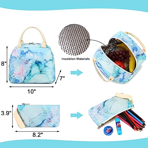 Marble Purple Teen Backpack with Lunch Bag