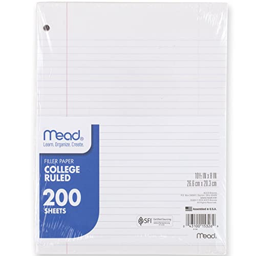 Mead College Ruled Loose Leaf Paper, 200 Sheets