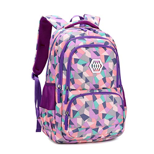 Geometric Purple Backpack for Girls - School Use