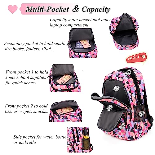 Geometric Purple Backpack for Girls - School Use