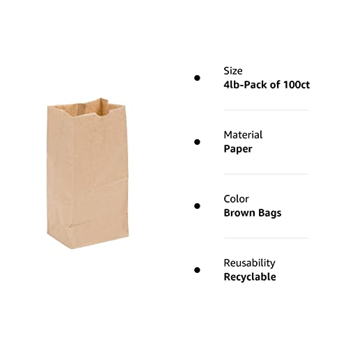 Brown Paper Lunch Bags - Pack of 100