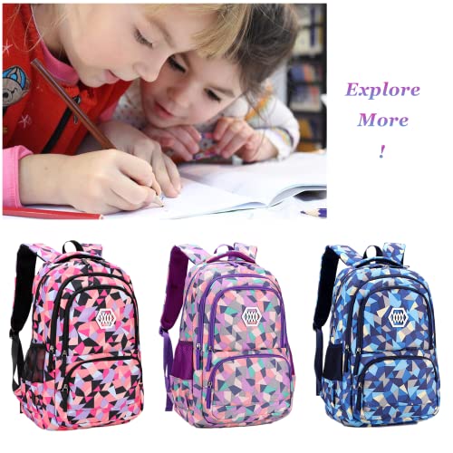 Geometric Purple Backpack for Girls - School Use