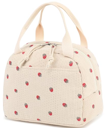 Quirky Corduroy Insulated Lunch Bag - Strawberry