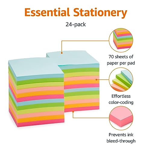 Amazon Basics 3x3-Inch Square Sticky Notes, 24-Pack