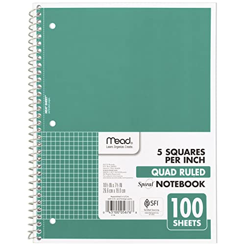 Mead Graph Ruled Spiral Notebook, 100 Sheets, Green