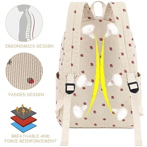 Corduroy Teen Girls School Backpack - Strawberry Beige