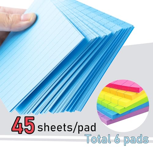 Bright Lined Sticky Note Pads, 4x6 Inches, 6 Pack