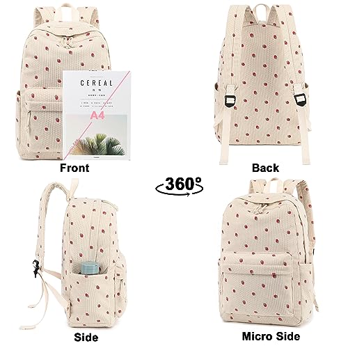 Corduroy Teen Girls School Backpack - Strawberry Beige