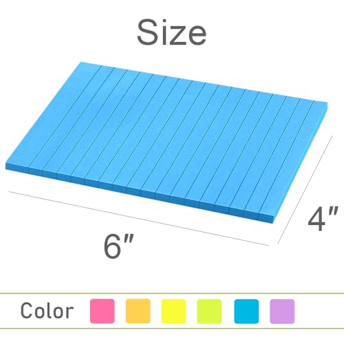 Bright Lined Sticky Note Pads, 4x6 Inches, 6 Pack