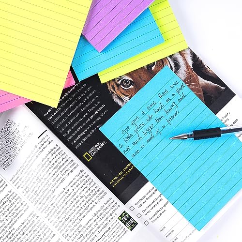 Bright Lined Sticky Note Pads, 4x6 Inches, 6 Pack
