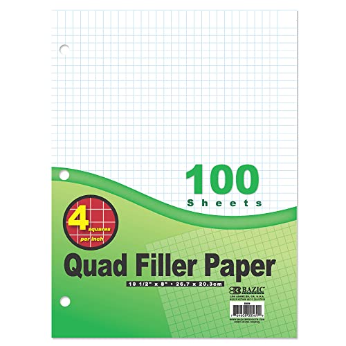BAZIC Quad Ruled Loose Leaf Paper, 100 Sheets